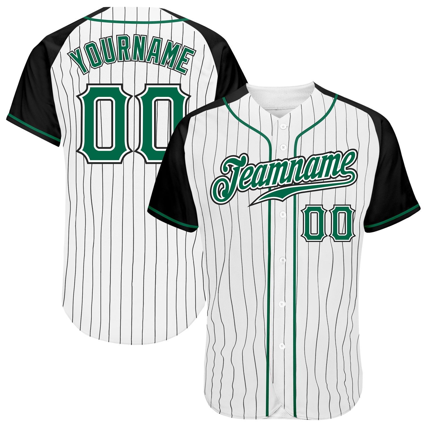 Custom White Black Pinstripe Kelly Green-Black Authentic Raglan Sleeves Baseball Jersey - Sky-Custom