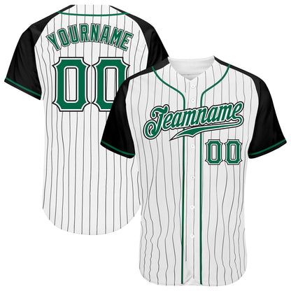 Custom White Black Pinstripe Kelly Green-Black Authentic Raglan Sleeves Baseball Jersey - Sky-Custom