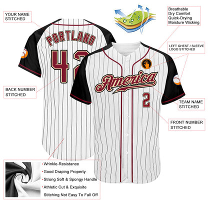 Custom White Black Pinstripe Crimson-Black Authentic Raglan Sleeves Baseball Jersey - Sky-Custom