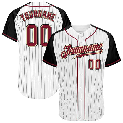 Custom White Black Pinstripe Crimson-Black Authentic Raglan Sleeves Baseball Jersey - Sky-Custom