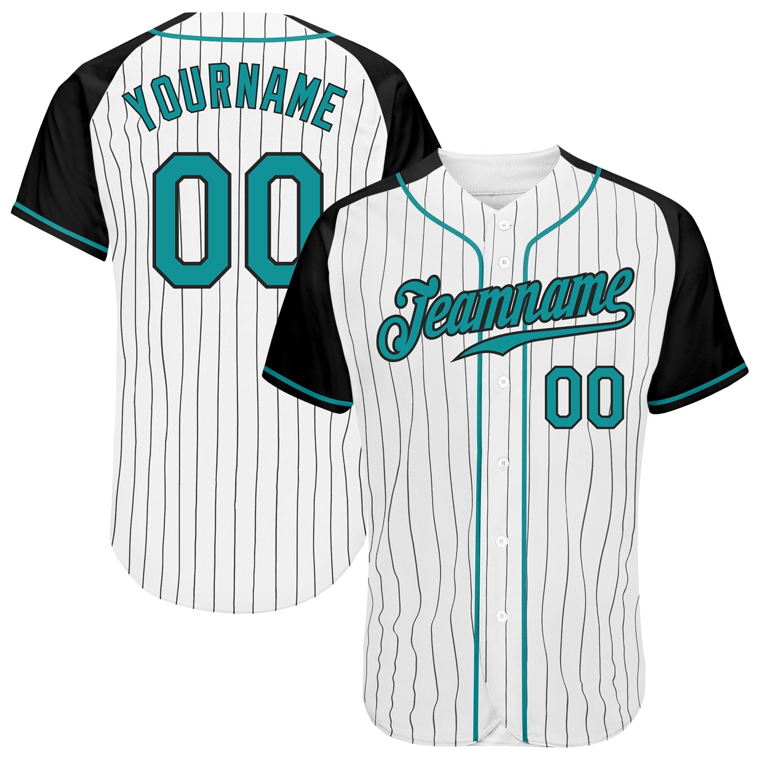 Custom White Black Pinstripe Teal-Black Authentic Raglan Sleeves Baseball Jersey - Sky-Custom