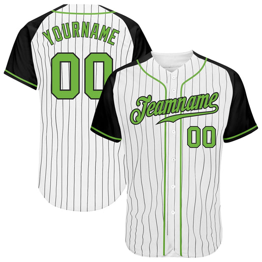 Custom White Black Pinstripe Neon Green-Black Authentic Raglan Sleeves Baseball Jersey - Sky-Custom