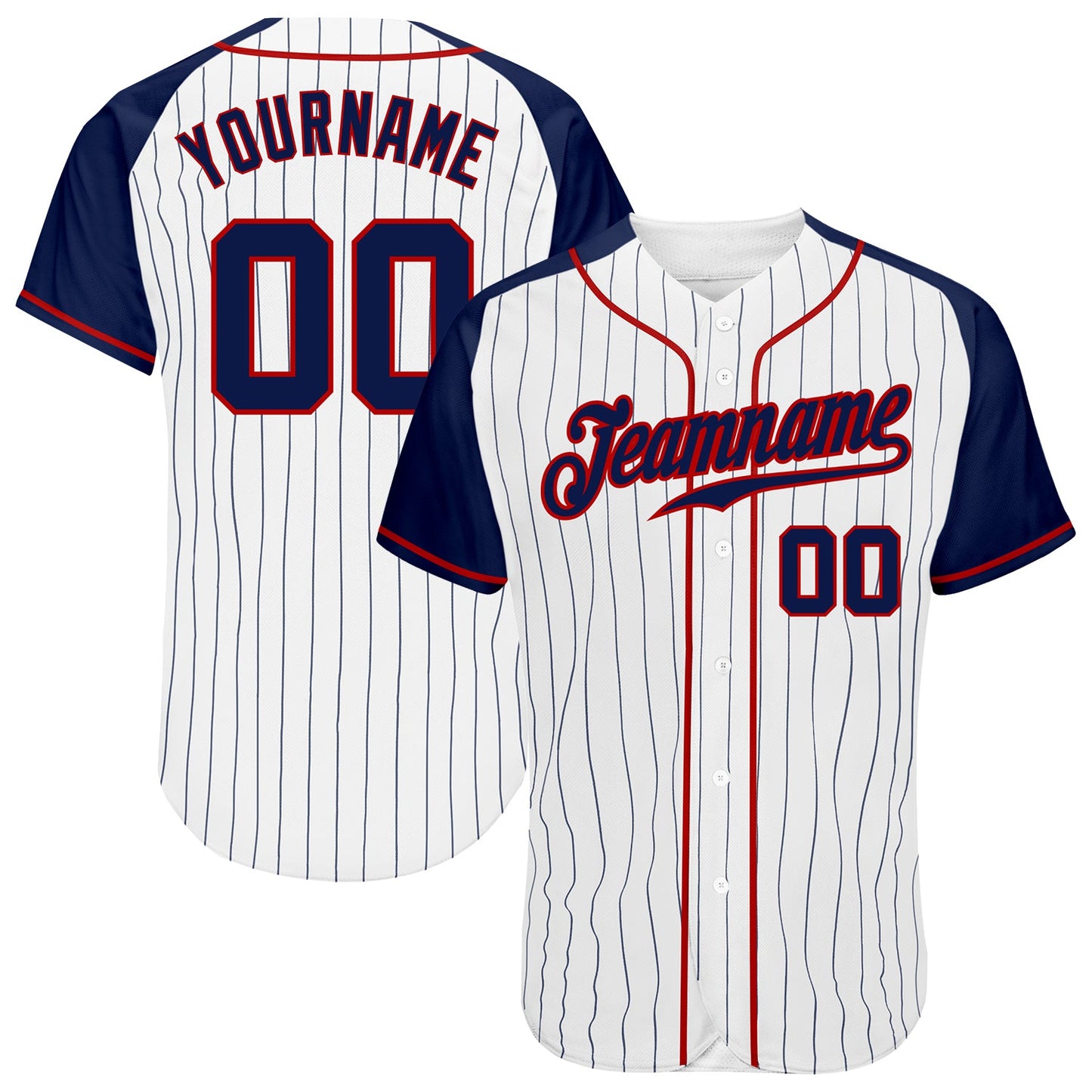 Custom White Navy Pinstripe Navy-Red Authentic Raglan Sleeves Baseball Jersey - Sky-Custom