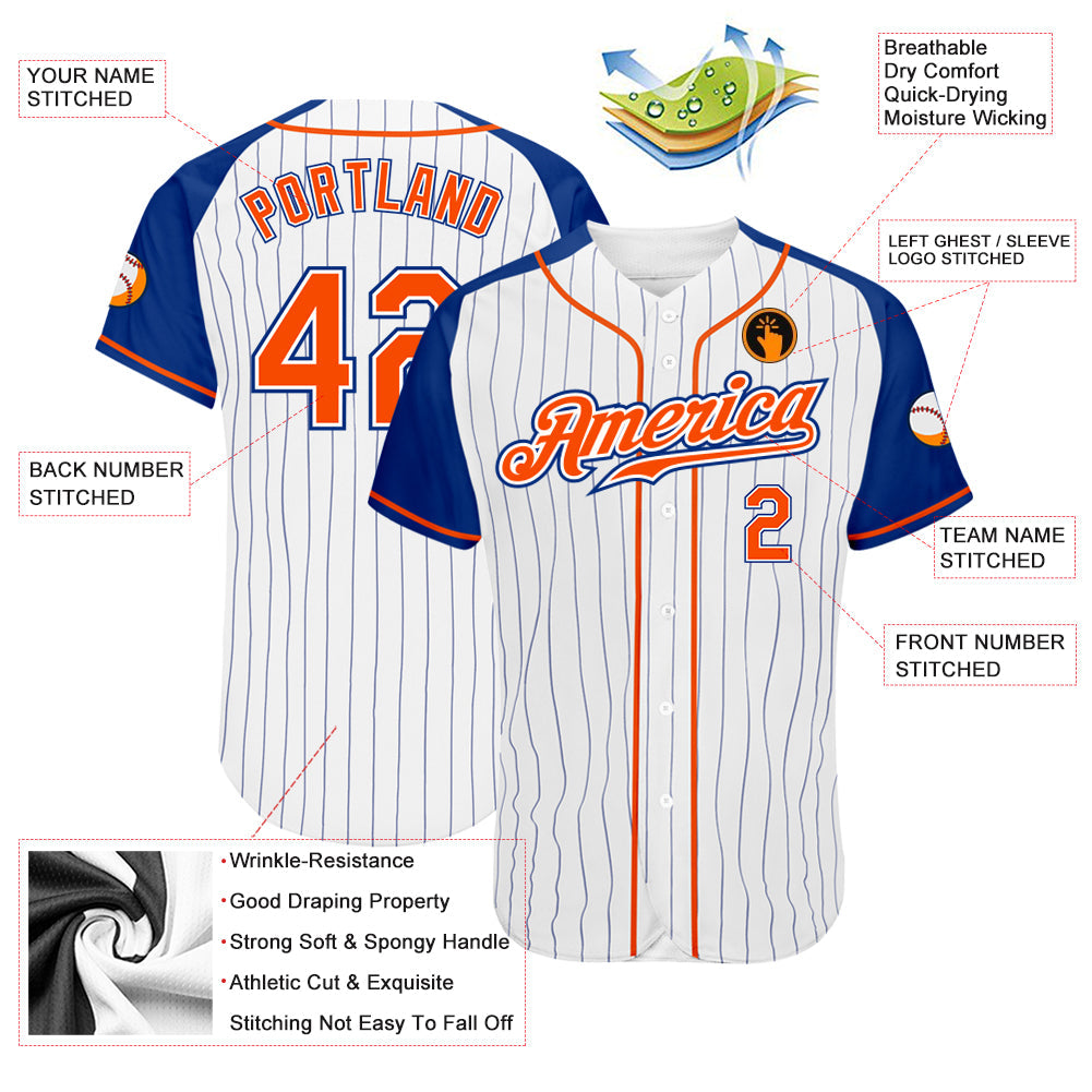 Custom White Royal Pinstripe Orange-Royal Authentic Raglan Sleeves Baseball Jersey - Sky-Custom