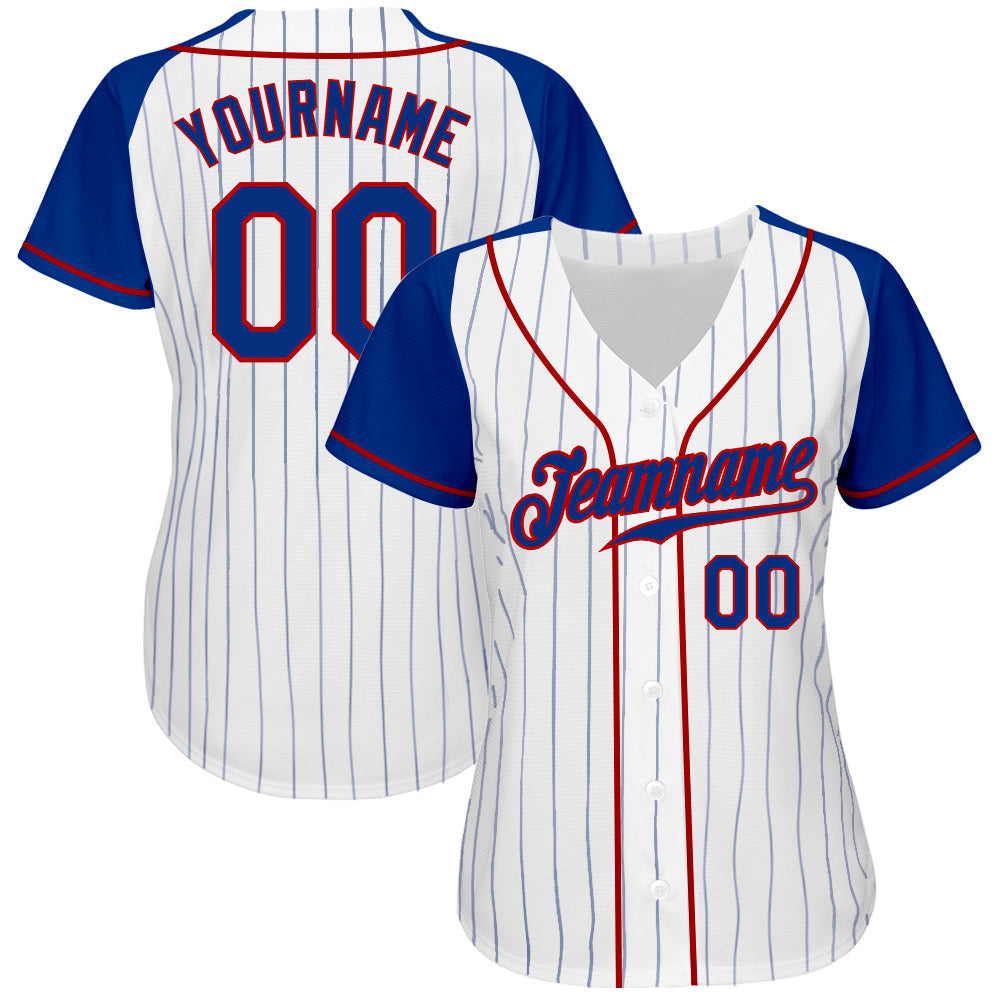 Custom White Royal Pinstripe Royal-Red Authentic Raglan Sleeves Baseball Jersey - Sky-Custom