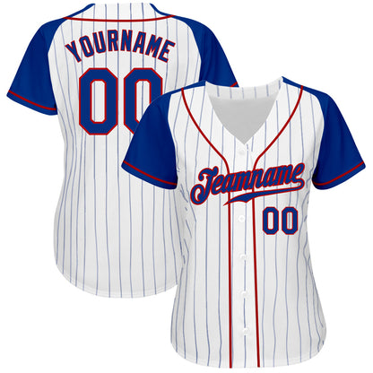 Custom White Royal Pinstripe Royal-Red Authentic Raglan Sleeves Baseball Jersey - Sky-Custom