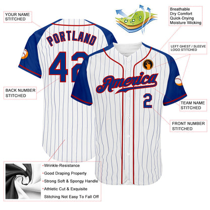 Custom White Royal Pinstripe Royal-Red Authentic Raglan Sleeves Baseball Jersey - Sky-Custom