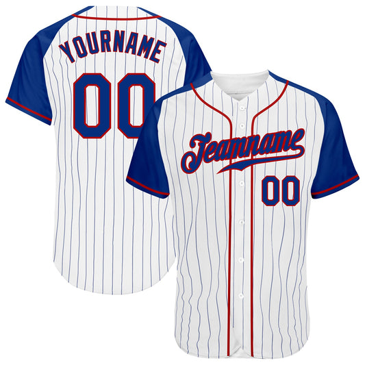 Custom White Royal Pinstripe Royal-Red Authentic Raglan Sleeves Baseball Jersey - Sky-Custom