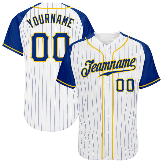 Custom White Royal Pinstripe Royal-Gold Authentic Raglan Sleeves Baseball Jersey - Sky-Custom