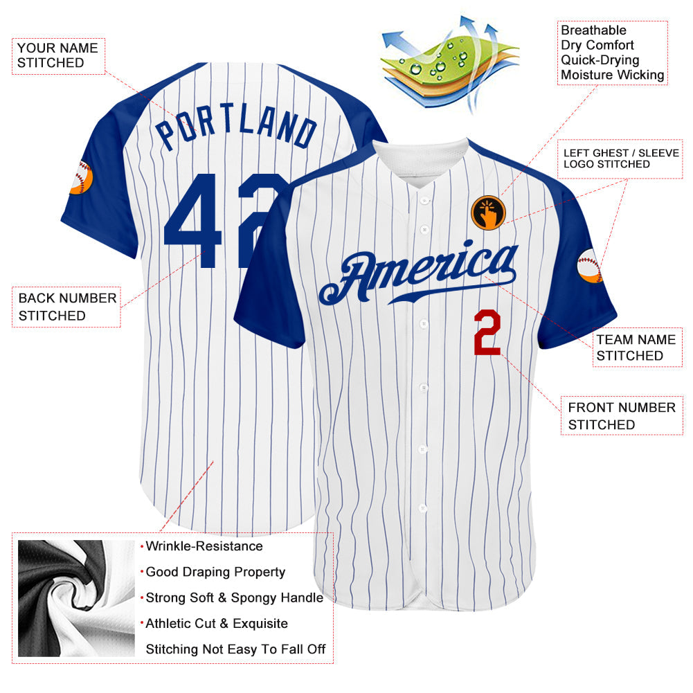 Custom White Royal Pinstripe Royal-Red Authentic Raglan Sleeves Baseball Jersey - Sky-Custom