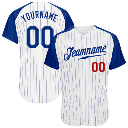 Custom White Royal Pinstripe Royal-Red Authentic Raglan Sleeves Baseball Jersey - Sky-Custom
