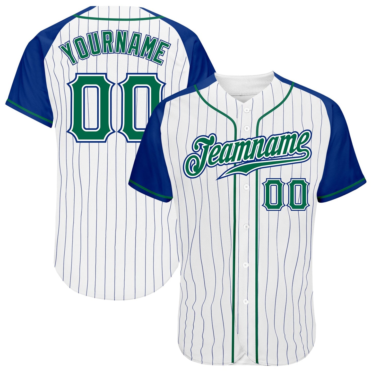 Custom White Royal Pinstripe Kelly Green-Royal Authentic Raglan Sleeves Baseball Jersey - Sky-Custom