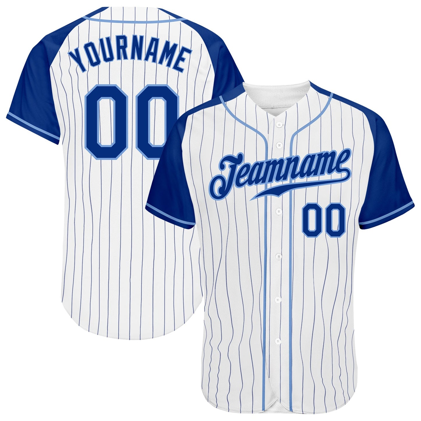 Custom White Royal Pinstripe Royal-Light Blue Authentic Raglan Sleeves Baseball Jersey - Sky-Custom