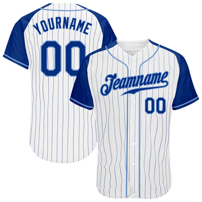 Custom White Royal Pinstripe Royal-Light Blue Authentic Raglan Sleeves Baseball Jersey - Sky-Custom