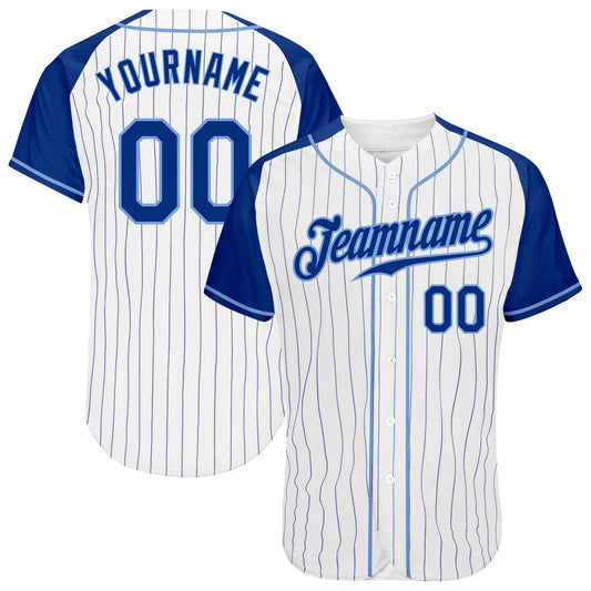 Custom White Royal Pinstripe Royal-Light Blue Authentic Raglan Sleeves Baseball Jersey - Sky-Custom