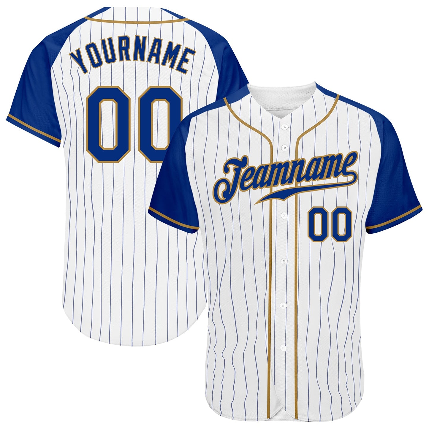 Custom White Royal Pinstripe Royal-Old Gold Authentic Raglan Sleeves Baseball Jersey - Sky-Custom
