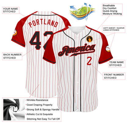Custom White Red Pinstripe Black-Red Authentic Raglan Sleeves Baseball Jersey - Sky-Custom