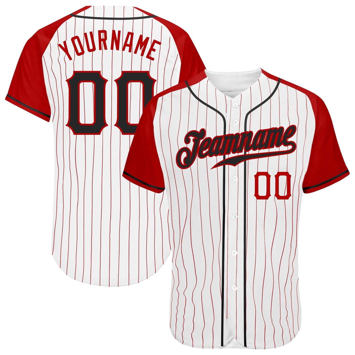 Custom White Red Pinstripe Black-Red Authentic Raglan Sleeves Baseball Jersey - Sky-Custom