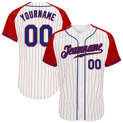 Custom White Red Pinstripe Royal-Red Authentic Raglan Sleeves Baseball Jersey - Sky-Custom