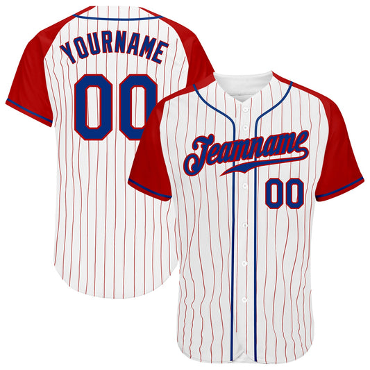 Custom White Red Pinstripe Royal-Red Authentic Raglan Sleeves Baseball Jersey - Sky-Custom