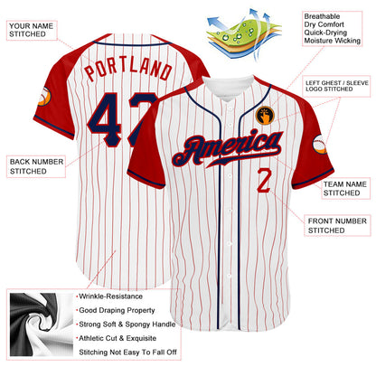 Custom White Red Pinstripe Navy-Red Authentic Raglan Sleeves Baseball Jersey - Sky-Custom