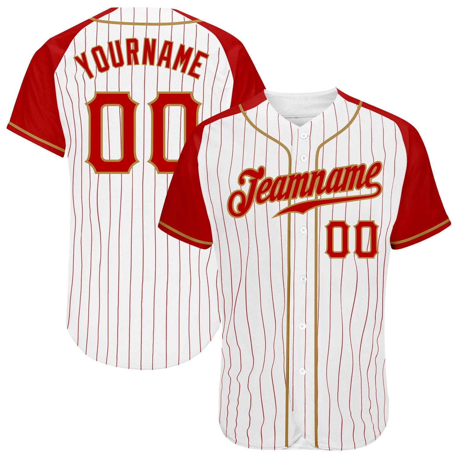 Custom White Red Pinstripe Red-Old Gold Authentic Raglan Sleeves Baseball Jersey - Sky-Custom