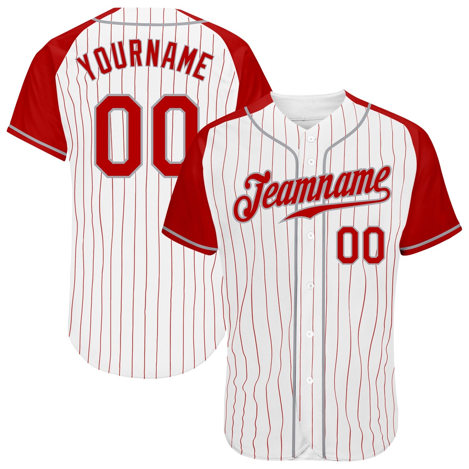 Custom White Red Pinstripe Red-Gray Authentic Raglan Sleeves Baseball Jersey - Sky-Custom