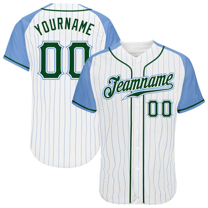 Custom White Light Blue Pinstripe Green-Light Blue Authentic Raglan Sleeves Baseball Jersey - Sky-Custom