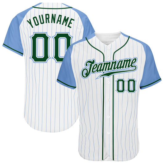 Custom White Light Blue Pinstripe Green-Light Blue Authentic Raglan Sleeves Baseball Jersey - Sky-Custom