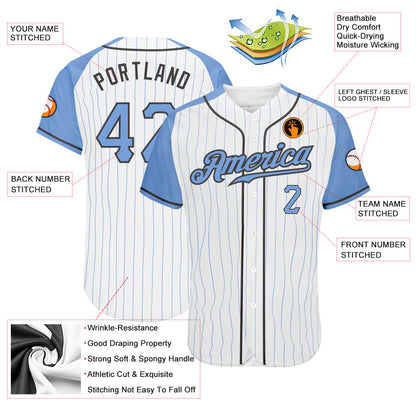 Custom White Light Blue Pinstripe Light Blue-Steel Gray Authentic Father's Day Raglan Sleeves Baseball Jersey - Sky-Custom