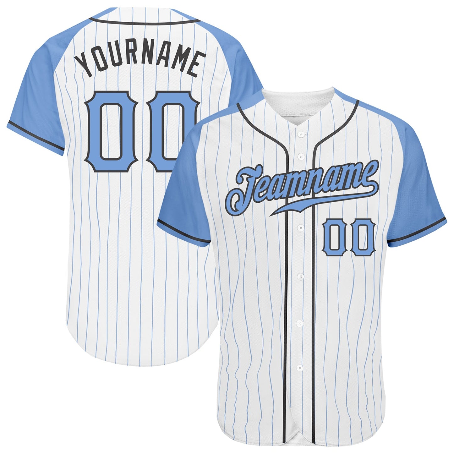 Custom White Light Blue Pinstripe Light Blue-Steel Gray Authentic Father's Day Raglan Sleeves Baseball Jersey - Sky-Custom