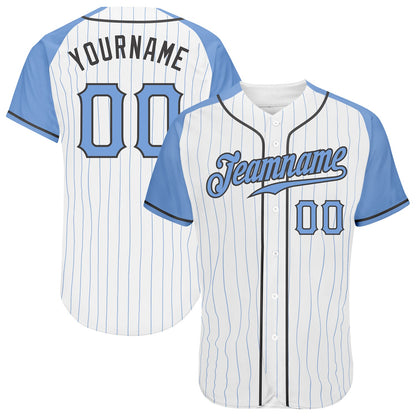 Custom White Light Blue Pinstripe Light Blue-Steel Gray Authentic Father's Day Raglan Sleeves Baseball Jersey - Sky-Custom