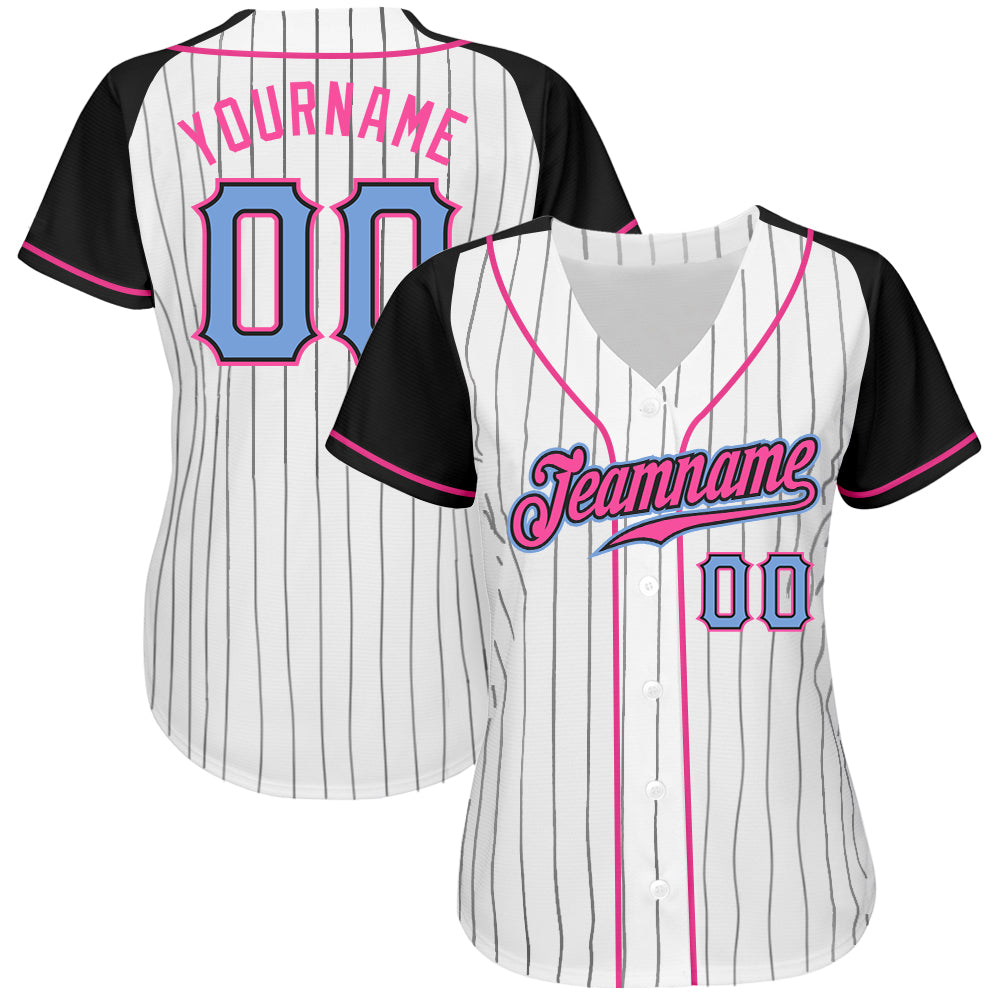 Custom White Black Pinstripe Light Blue-Black Authentic Raglan Sleeves Baseball Jersey - Sky-Custom