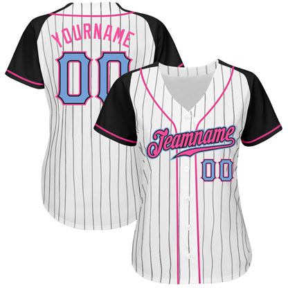 Custom White Black Pinstripe Light Blue-Black Authentic Raglan Sleeves Baseball Jersey - Sky-Custom