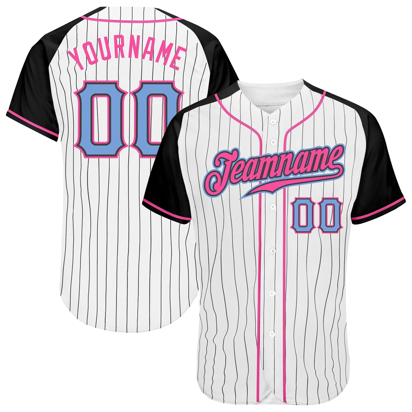 Custom White Black Pinstripe Light Blue-Black Authentic Raglan Sleeves Baseball Jersey - Sky-Custom