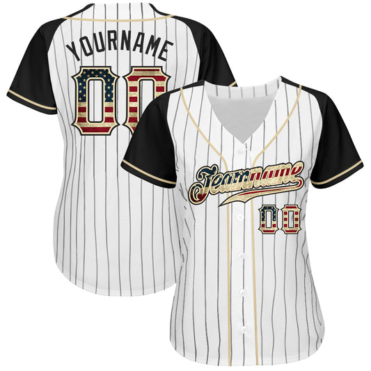 Custom White Black Pinstripe Vintage USA Flag-Black Authentic Raglan Sleeves Baseball Jersey - Sky-Custom