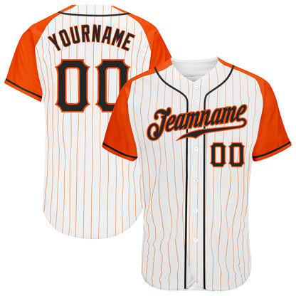 Custom White Orange Pinstripe Black-Orange Authentic Raglan Sleeves Baseball Jersey - Sky-Custom