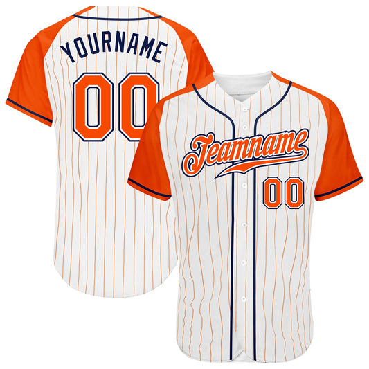 Custom White Orange Pinstripe Orange-Navy Authentic Raglan Sleeves Baseball Jersey - Sky-Custom