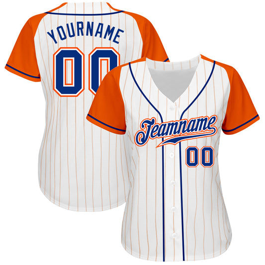 Custom White Orange Pinstripe Royal-Orange Authentic Raglan Sleeves Baseball Jersey - Sky-Custom