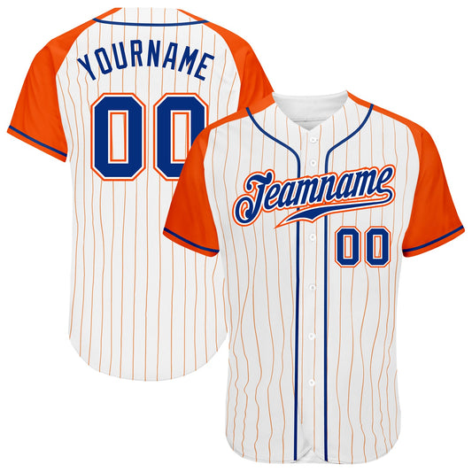 Custom White Orange Pinstripe Royal-Orange Authentic Raglan Sleeves Baseball Jersey - Sky-Custom