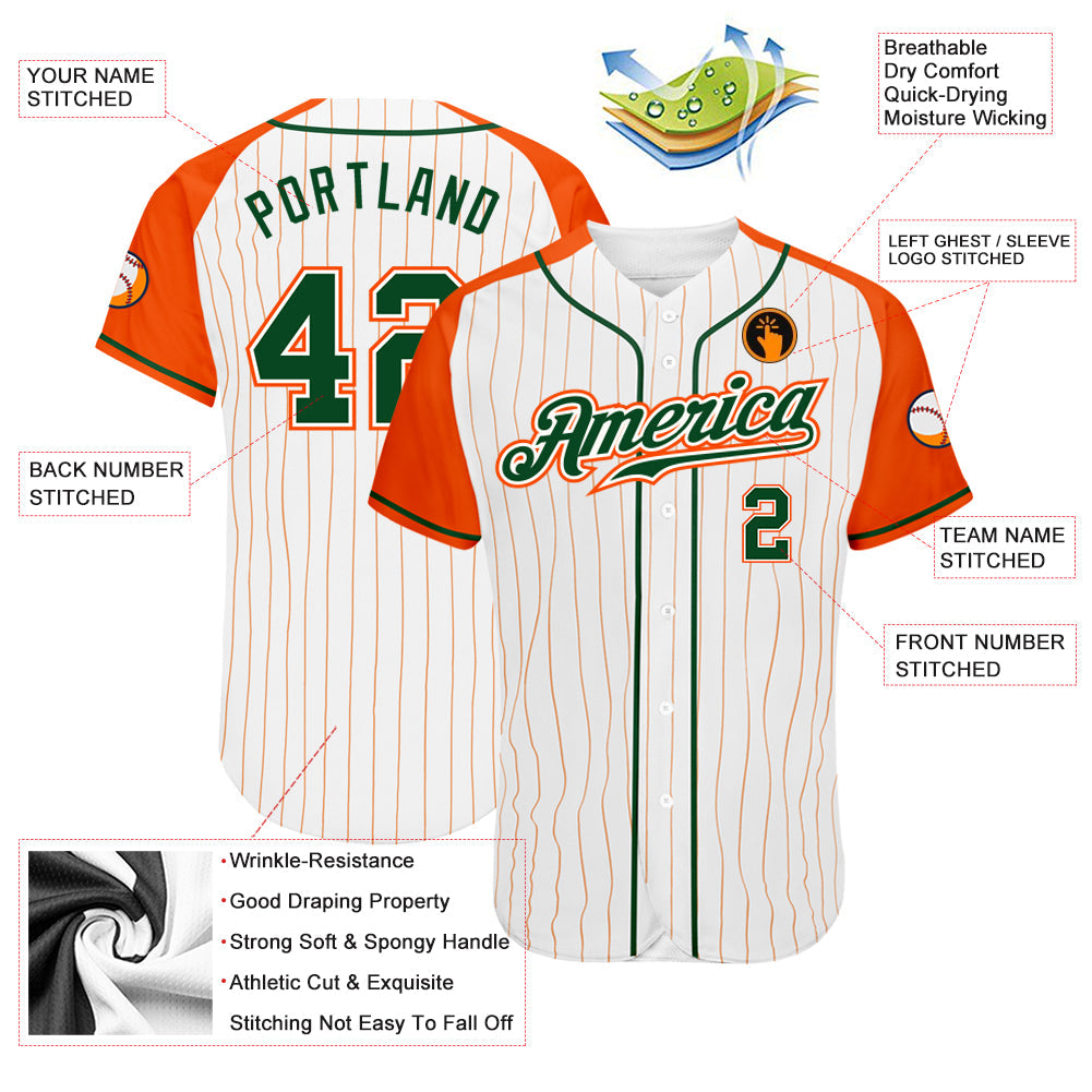 Custom White Orange Pinstripe Green-Orange Authentic Raglan Sleeves Baseball Jersey - Sky-Custom