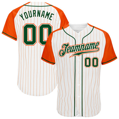 Custom White Orange Pinstripe Green-Orange Authentic Raglan Sleeves Baseball Jersey - Sky-Custom