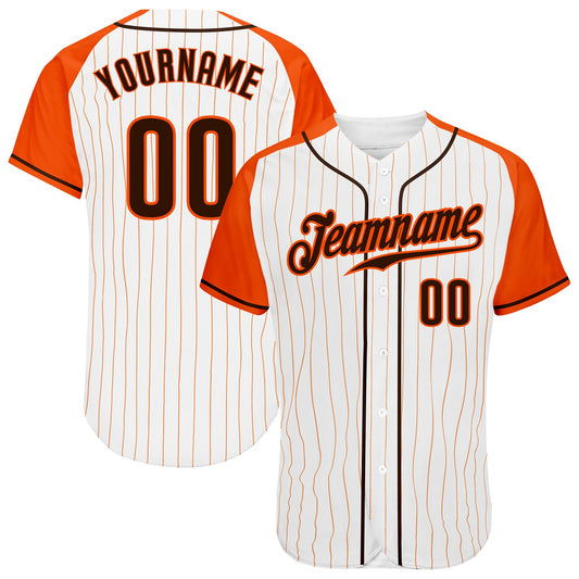 Custom White Orange Pinstripe Brown-Orange Authentic Raglan Sleeves Baseball Jersey - Sky-Custom