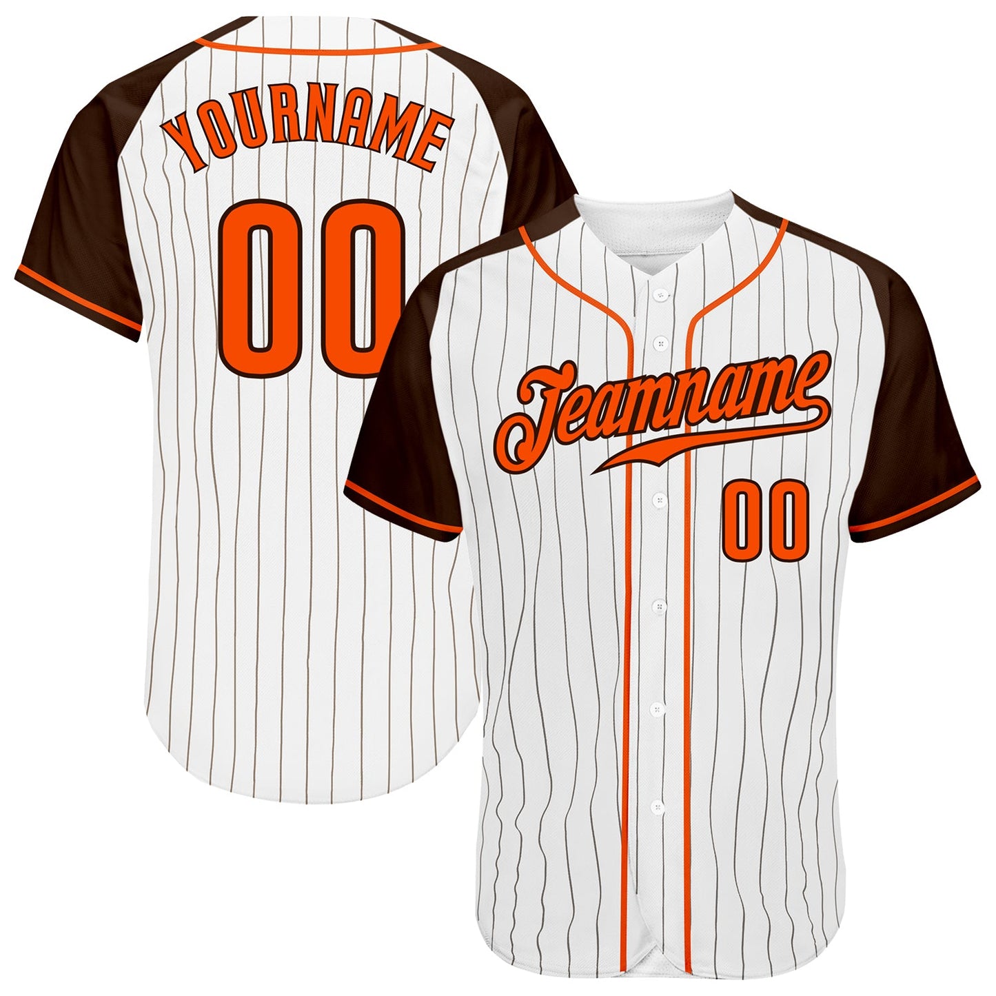 Custom White Brown Pinstripe Orange-Brown Authentic Raglan Sleeves Baseball Jersey - Sky-Custom