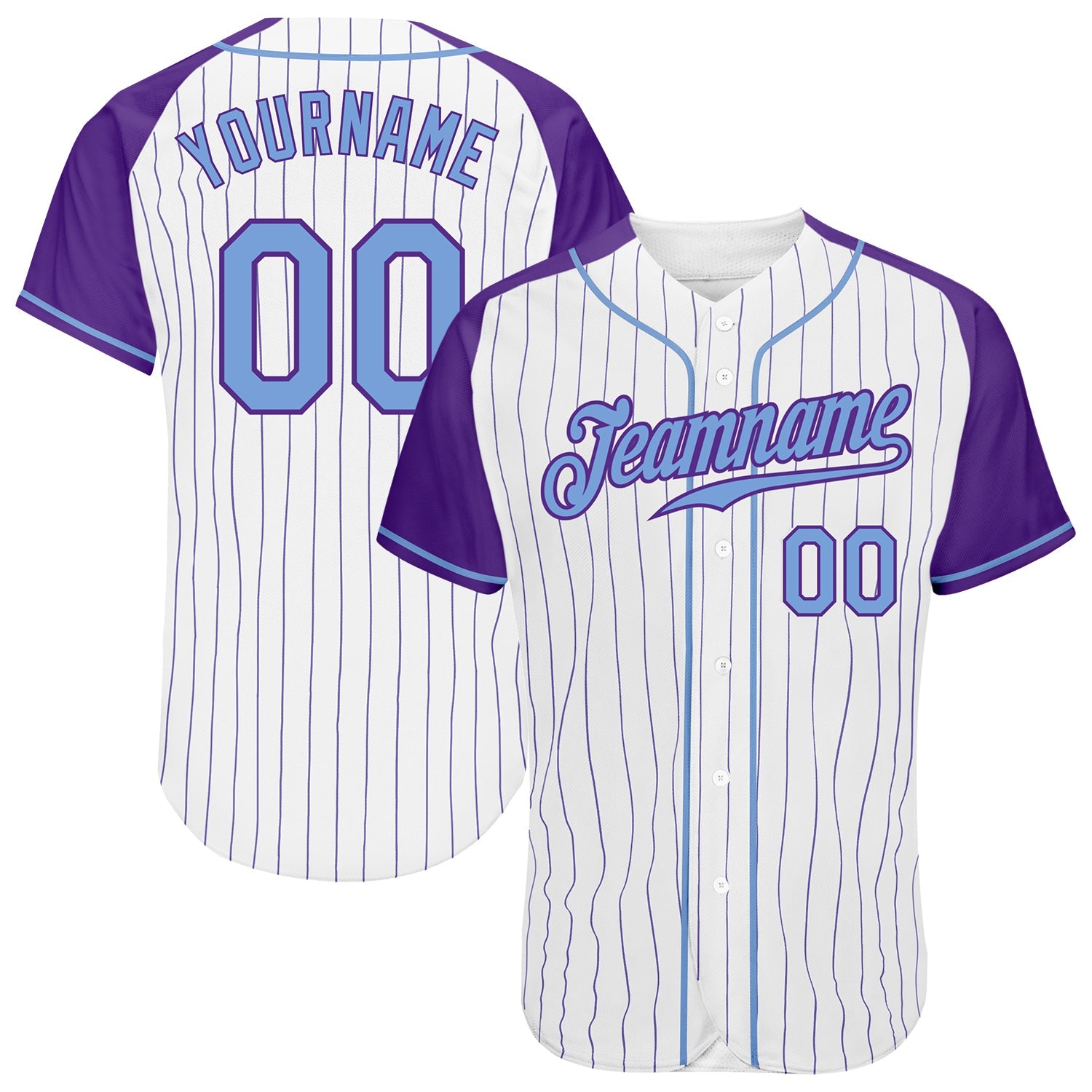 Custom White Pinstripe Pinstrip Light Blue-Purple Authentic Raglan Sleeves Baseball Jersey - Sky-Custom