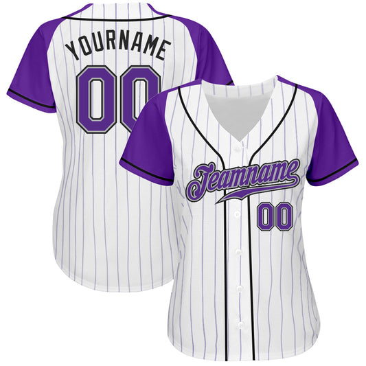 Custom White Purple Pinstripe Purple-Gray Authentic Raglan Sleeves Baseball Jersey - Sky-Custom