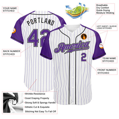 Custom White Purple Pinstripe Purple-Gray Authentic Raglan Sleeves Baseball Jersey - Sky-Custom