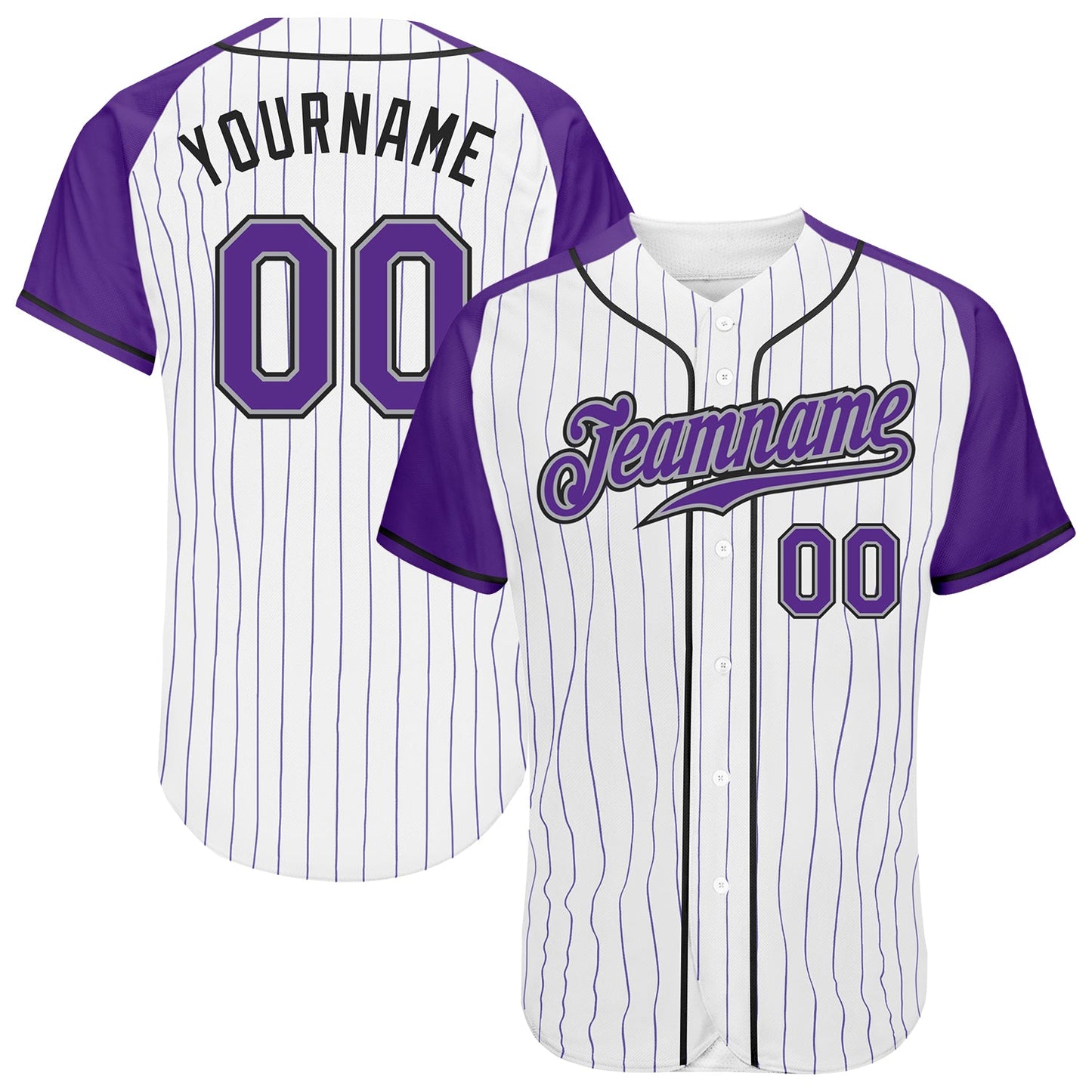 Custom White Purple Pinstripe Purple-Gray Authentic Raglan Sleeves Baseball Jersey - Sky-Custom