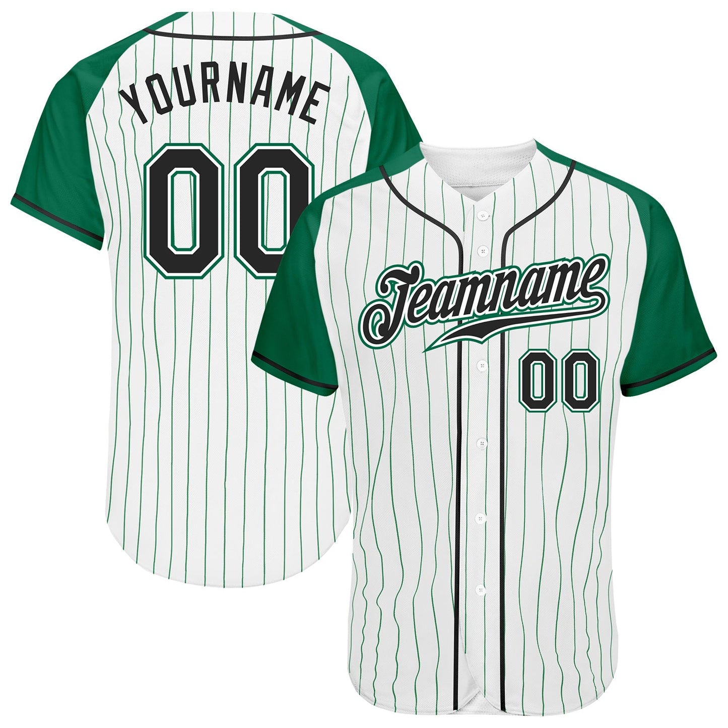 Custom White Kelly Green Pinstripe Black-Kelly Green Authentic Raglan Sleeves Baseball Jersey - Sky-Custom