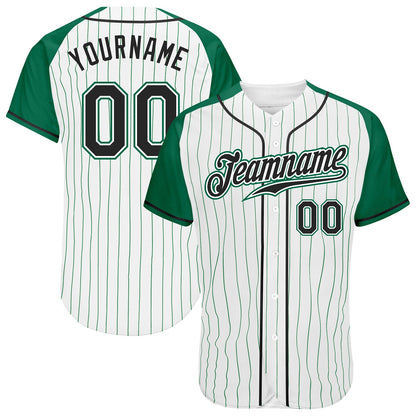 Custom White Kelly Green Pinstripe Black-Kelly Green Authentic Raglan Sleeves Baseball Jersey - Sky-Custom
